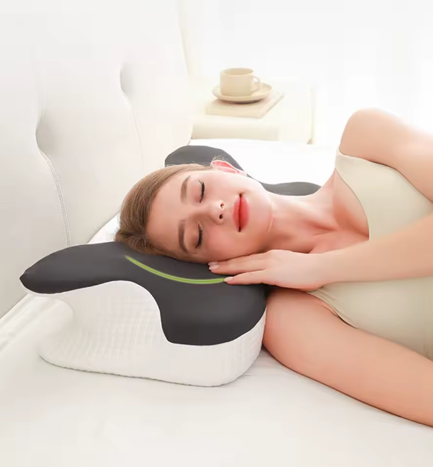 כרית ארגונומית לתמיכה בצוואר למי שישן על הגב על הבטן עם ציפית